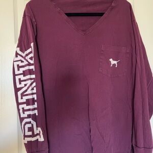 Pink Long Sleeve V-Neck Shirt
